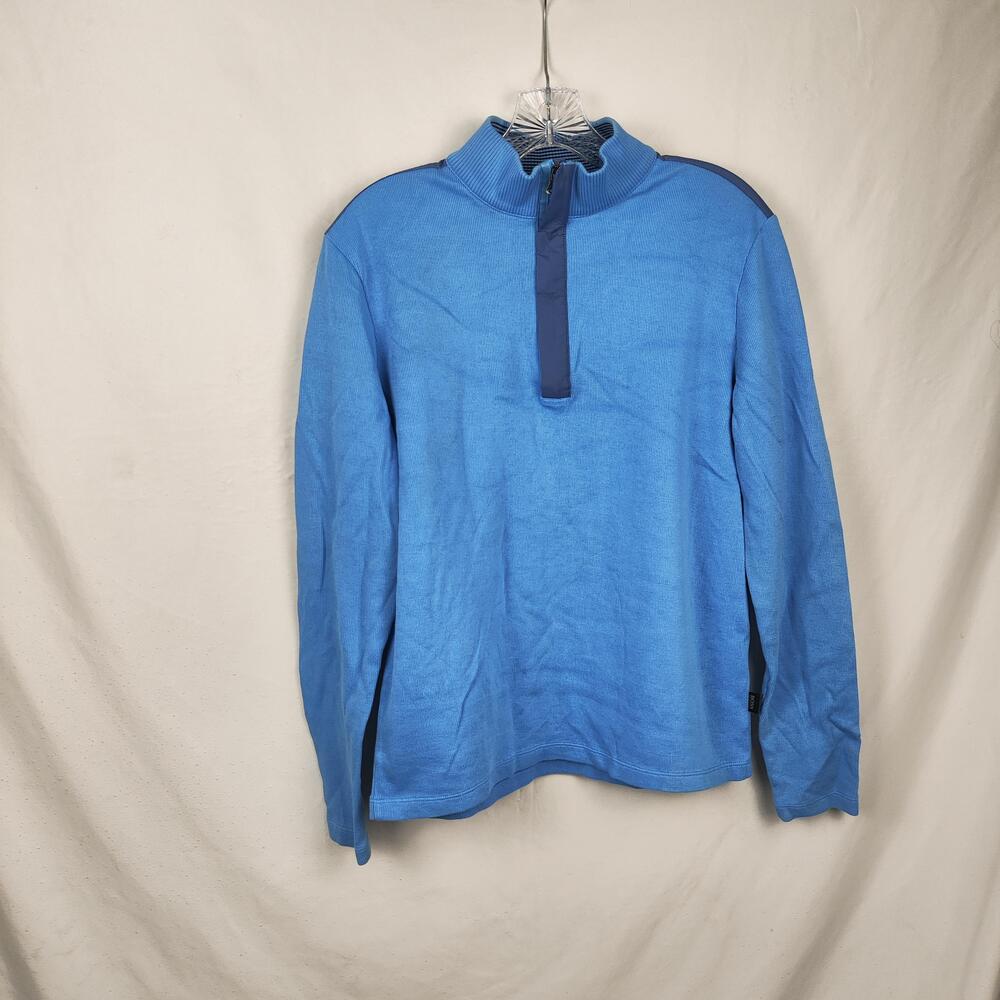 BOSS Hugo Boss Sweater Mens Medium Blue 1/4 Zip Mock Neck Knit Pullover Casual